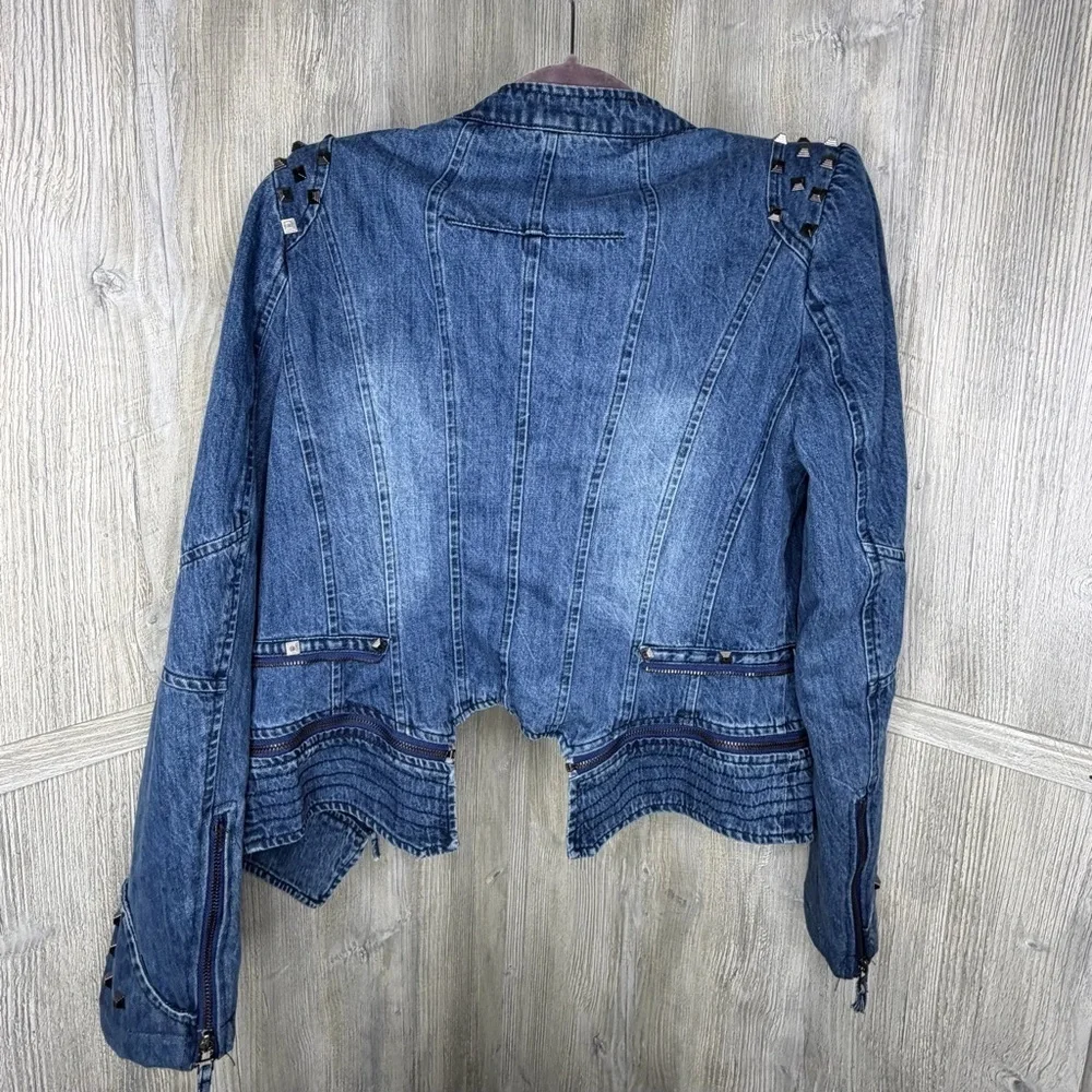 SX Denim Streetwear Moto Jacket with Studded Details